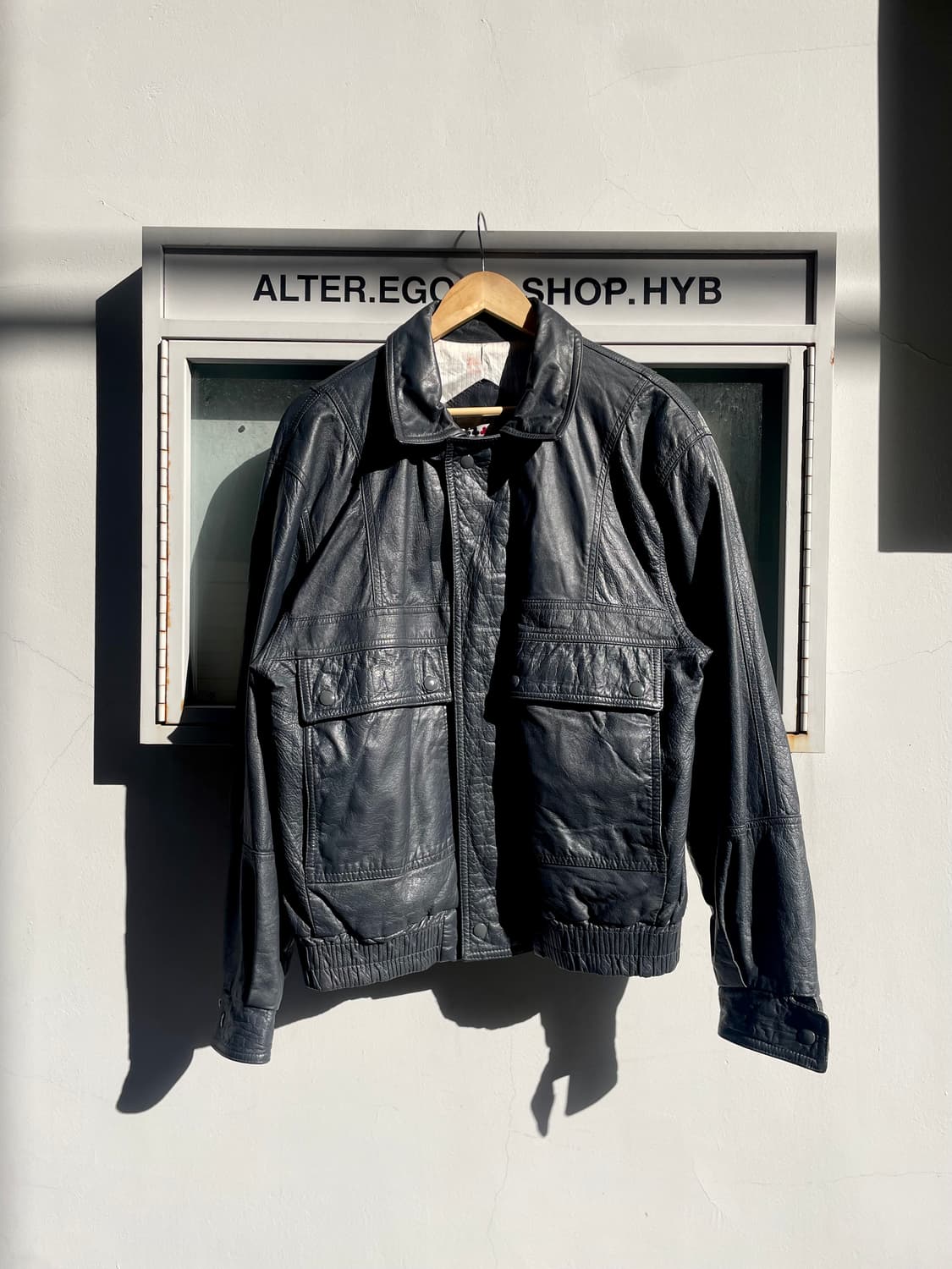 Dark Gray Vintage Genuine Leather Bomber 상품이미지1