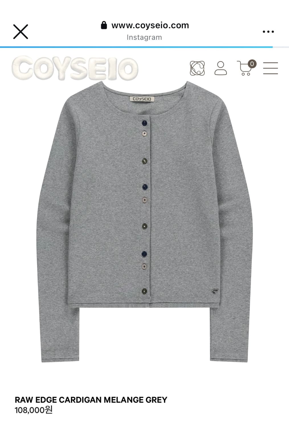 코이세이오 가디건 RAW EDGE CARDIGAN MELANGE GREY 상품이미지1