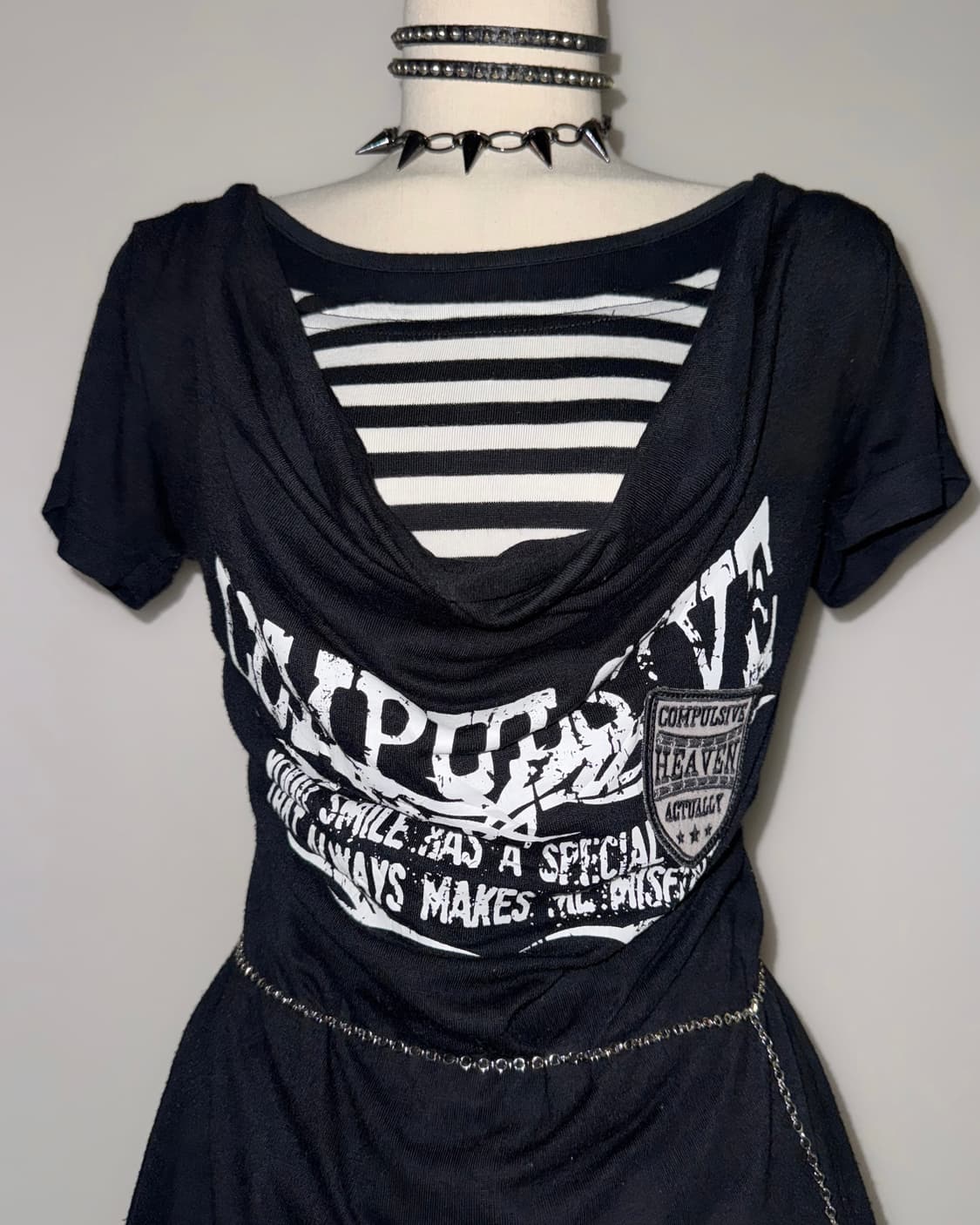 체리팝 드레이프 언발 와투케 펑크 반팔탑 원피스 상품이미지3