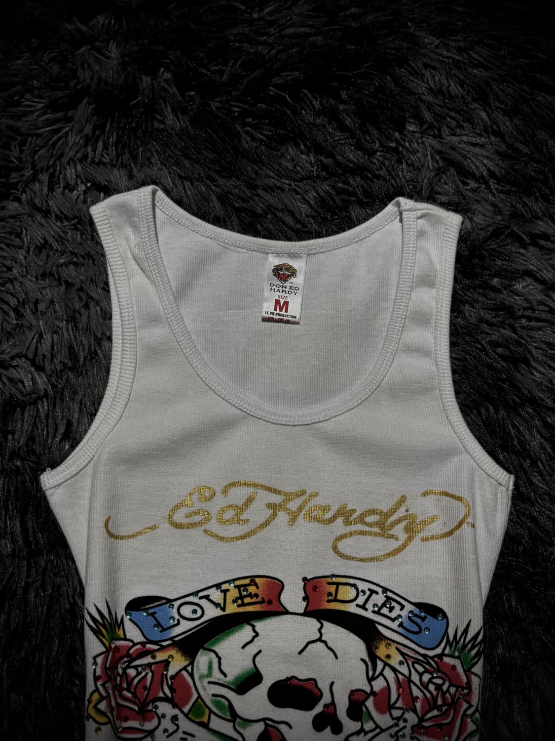 Ed Hardy 스컬 장미 프린팅 큐빅 화이트 슬리브리스 상품이미지3