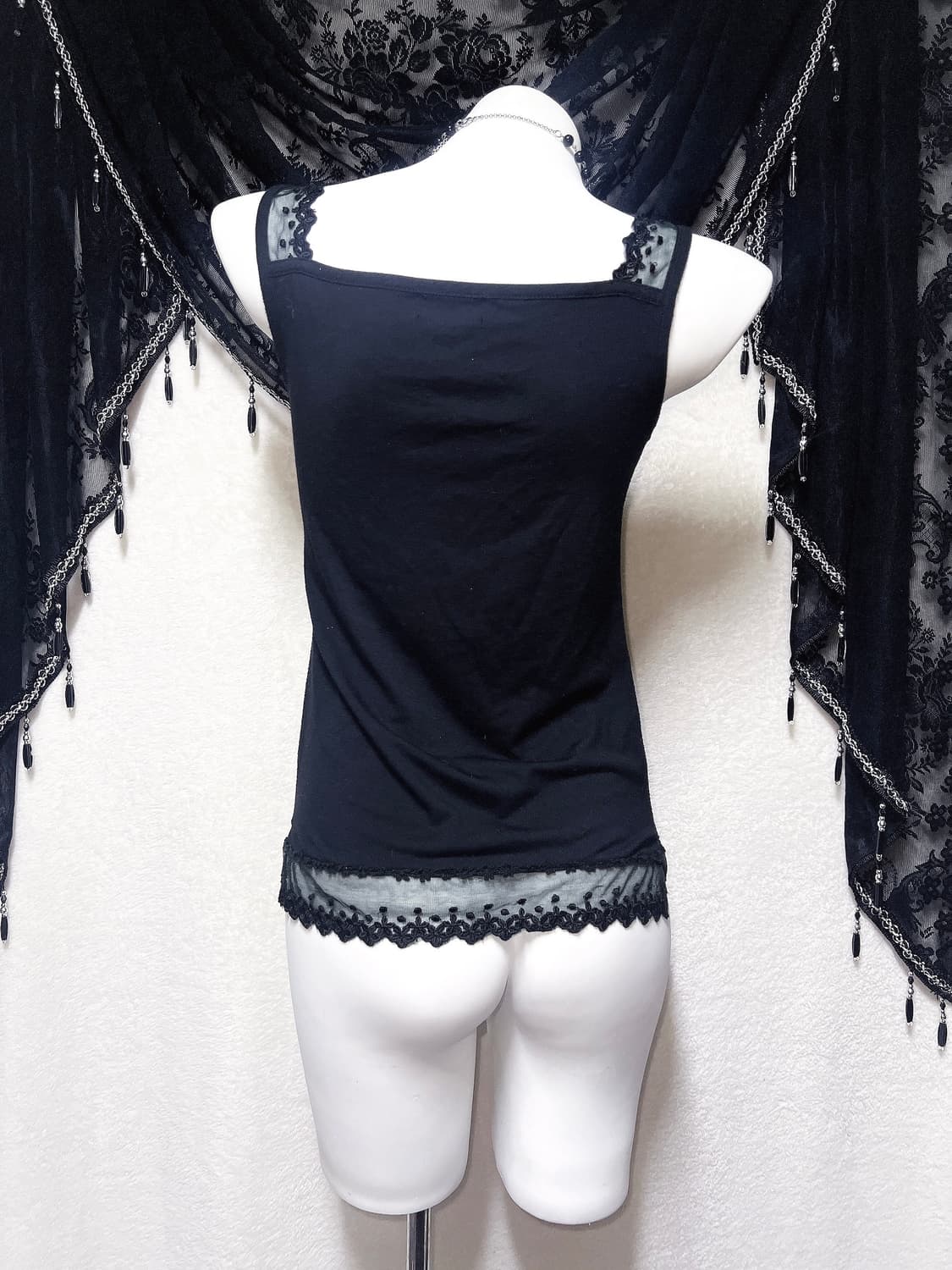 엑팜깔 로맨틱고딕 고스로리 펑크 레이스 도트 슬리브리스 나시 오리엔탈 상품이미지5