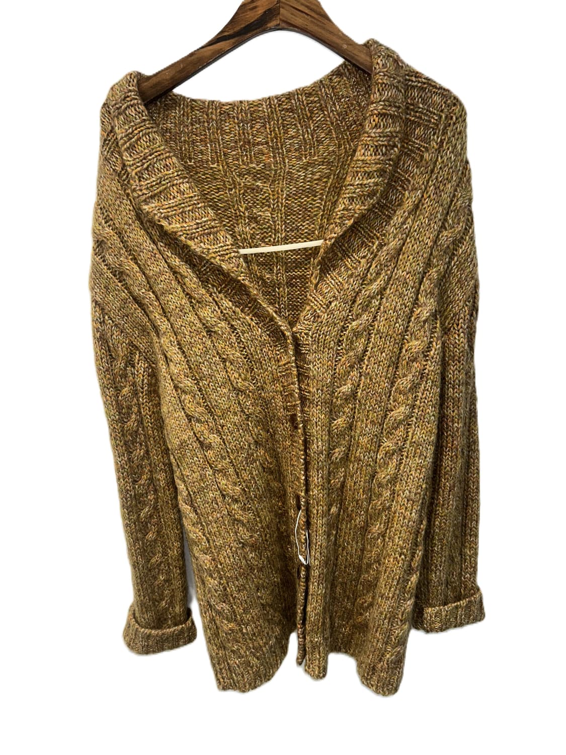 vintage 그린 멜란지 케이블 니트 가디건 상품이미지2