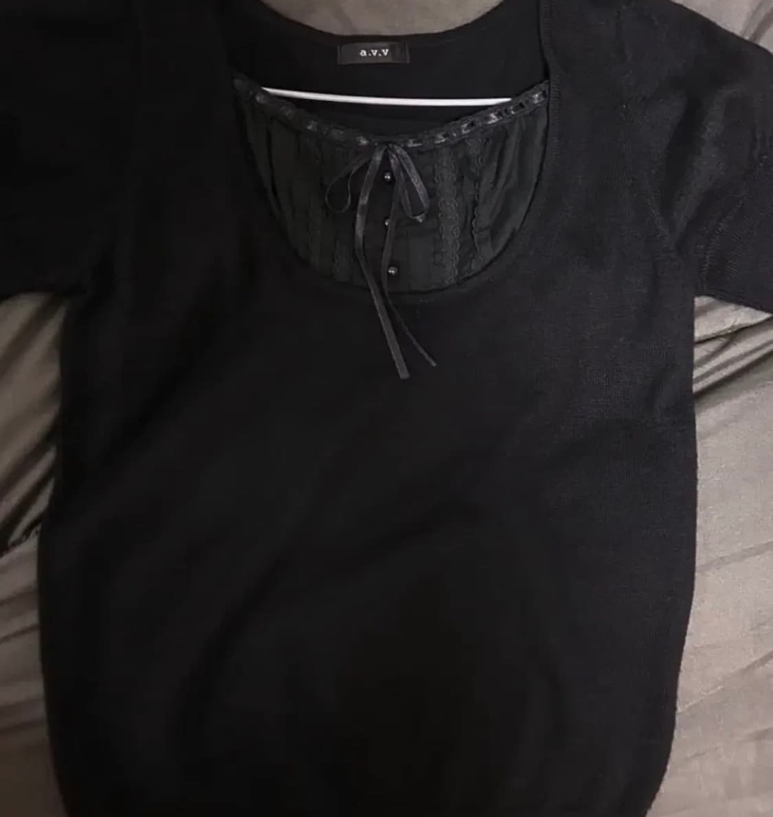 일본 빈티지 블랙 리본 반팔 티셔츠 상품이미지1