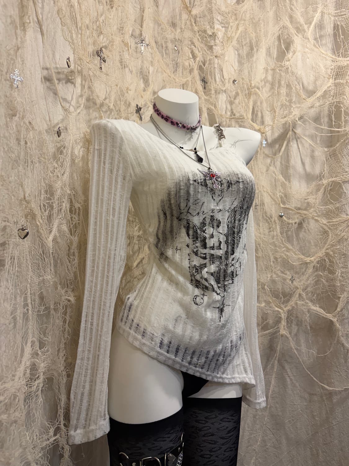 Y2K angel See-through one off-shoulder  상품이미지8