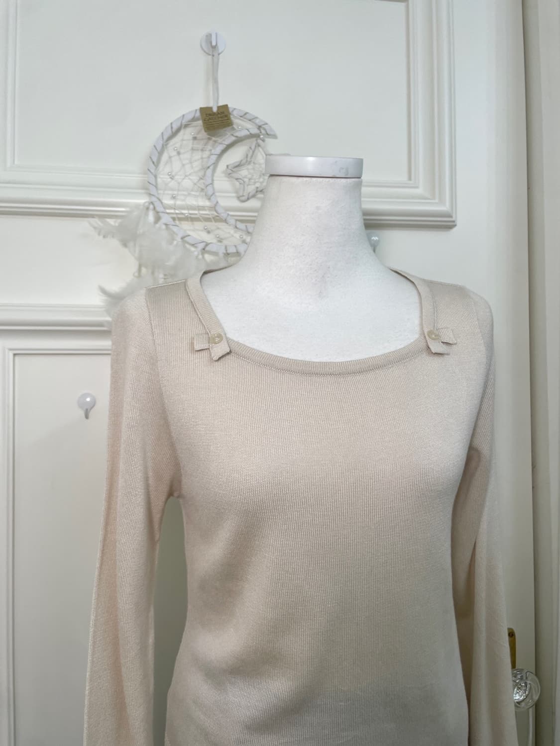 pink ivory bow crochet point knit top 상품이미지6
