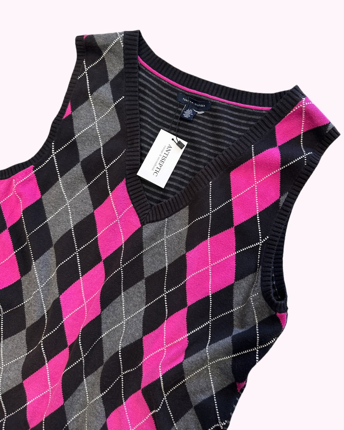 TOMMY HILFIGER pink argyle knit vest 상품이미지3