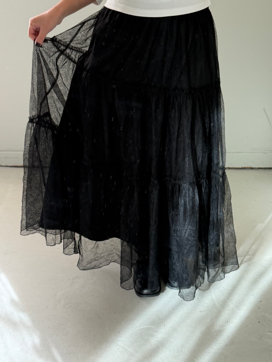 일본빈티지 블랙 티어드 튤 맥시 롱스커트 상품이미지3