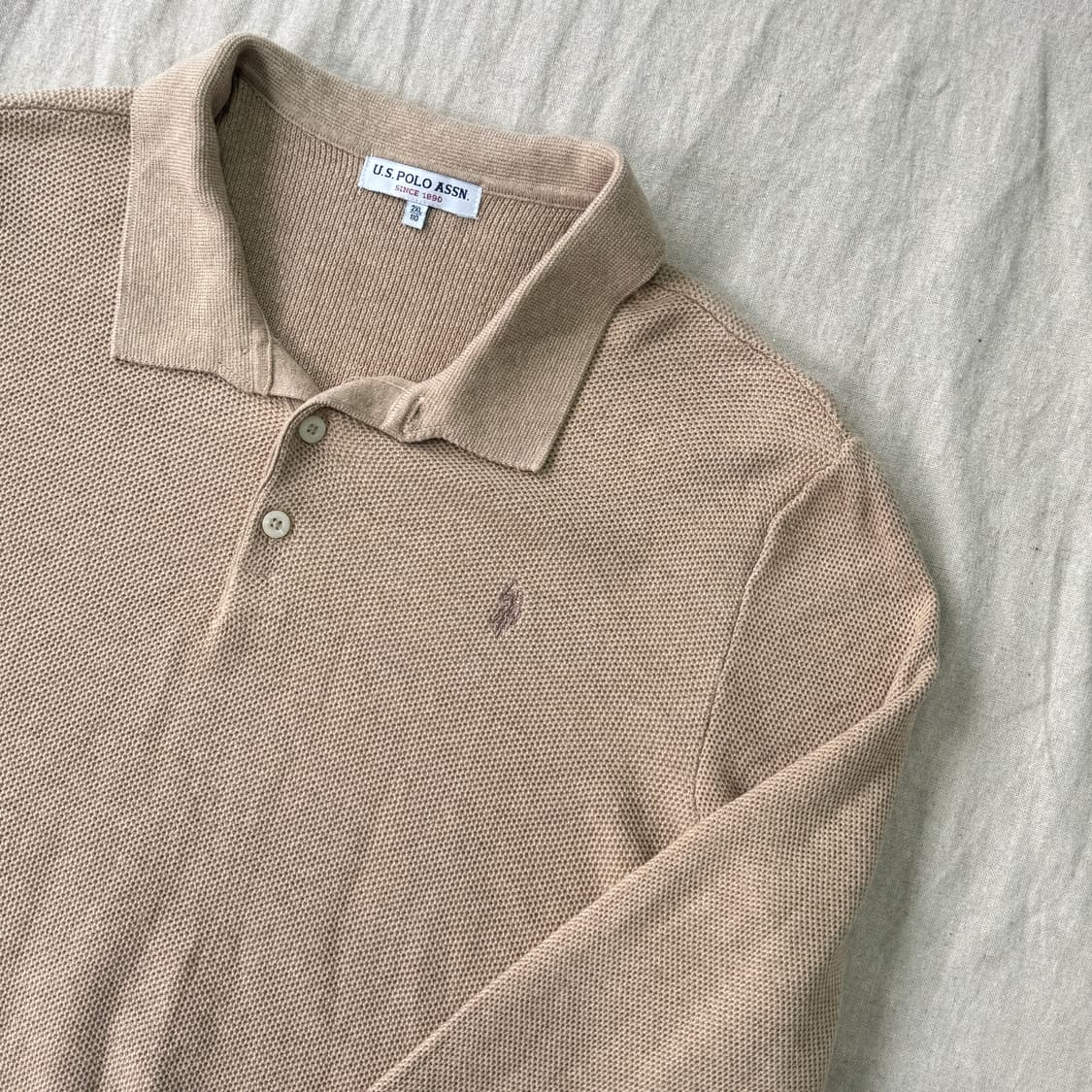 Us폴로 베이지 와플 니트 카라티 XXL 상품이미지2