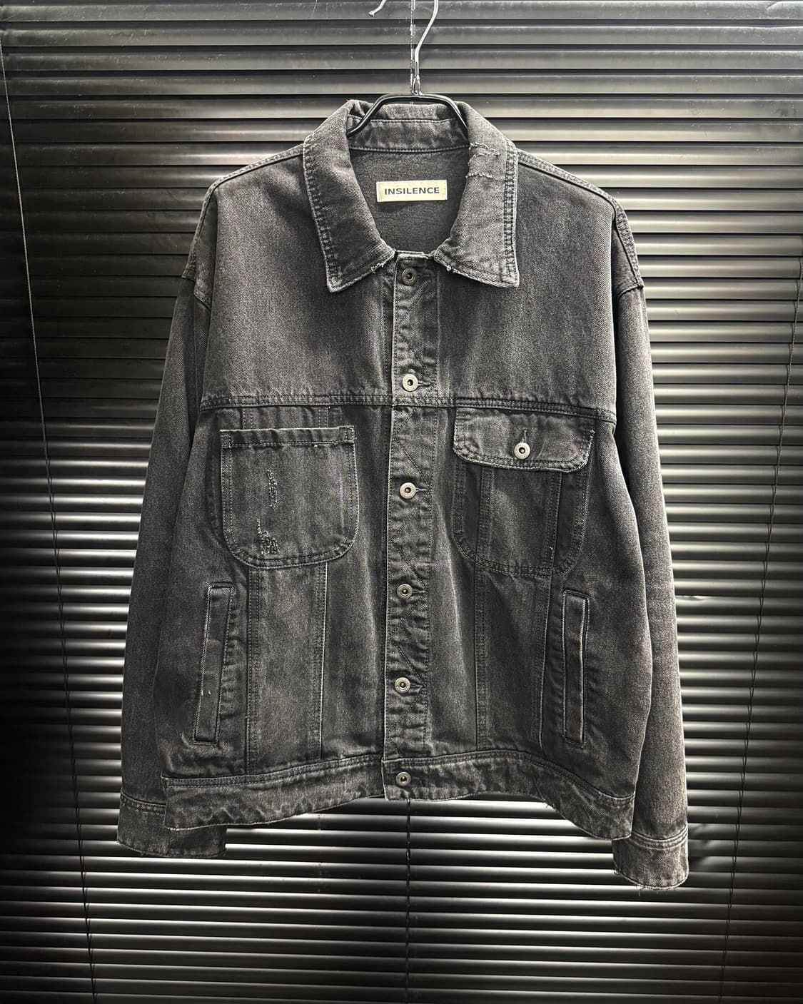 인사일런스 콘트라스트 흑청 데님 트러커 워크 자켓 오버핏 블랙 M 95 상품이미지4