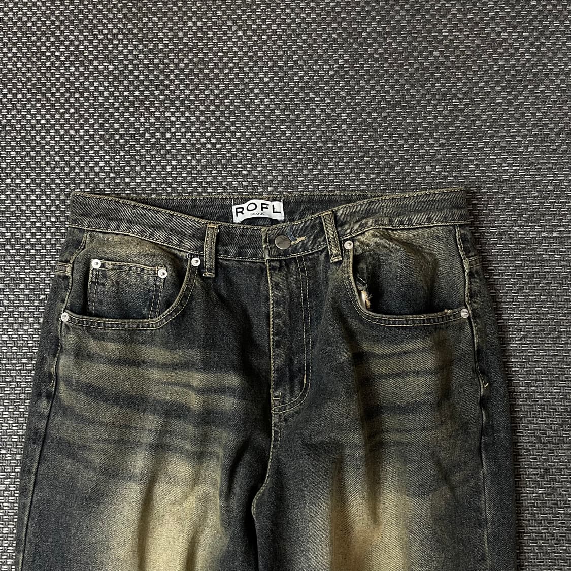 (30) ROFL 흑청 샌드 워싱 와이드 데님 팬츠 L 상품이미지3