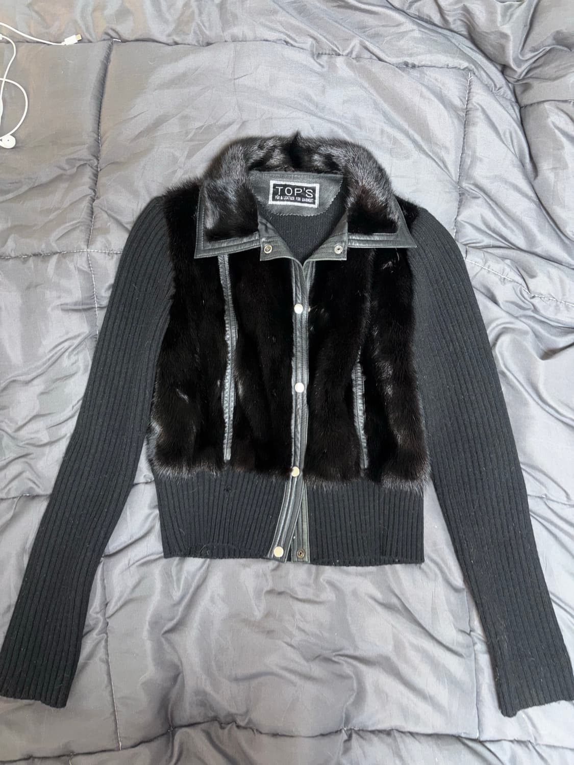 빈티지 블랙 퍼&레더 자켓  상품이미지1