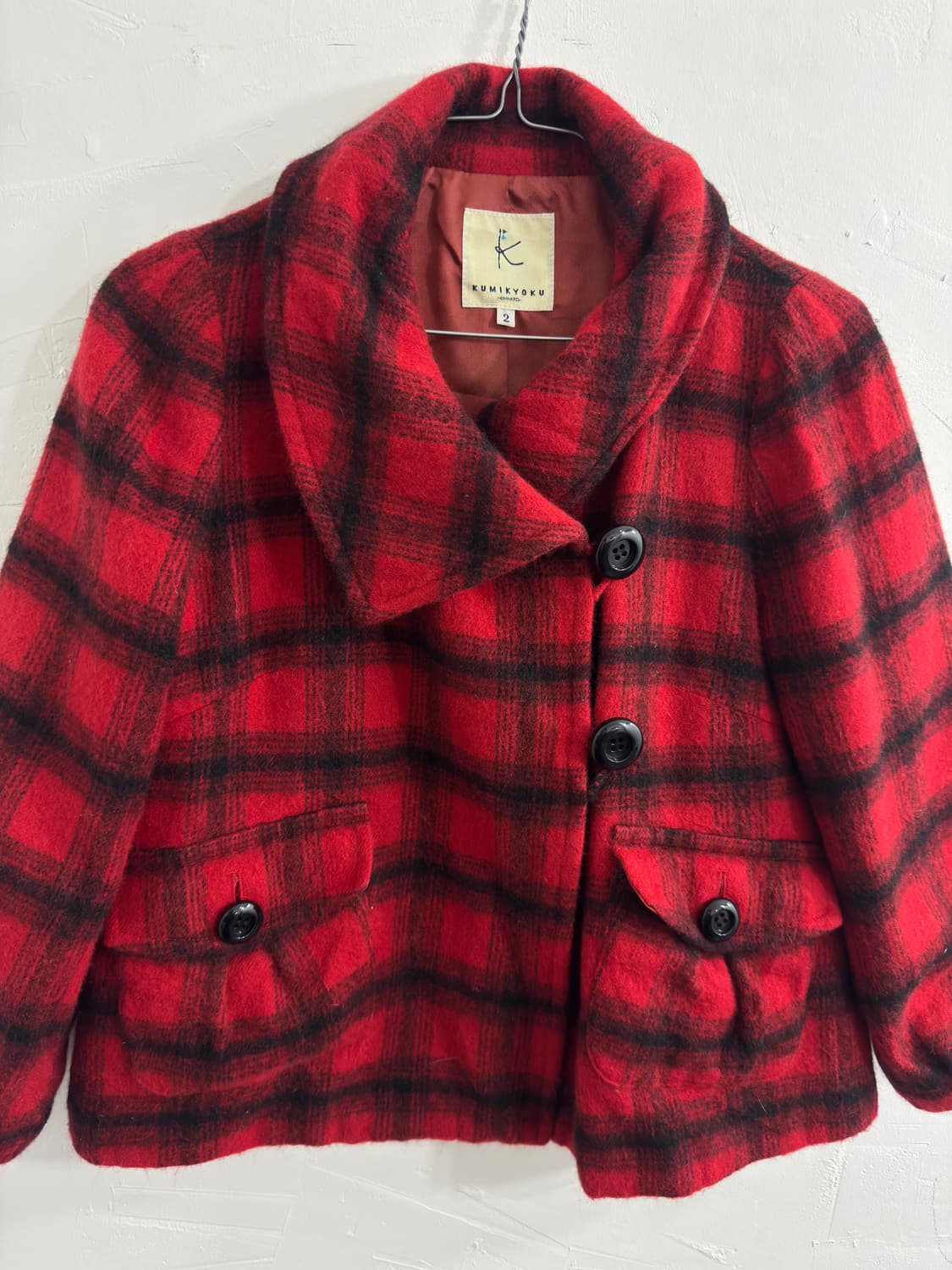 kumikyoku red check wool jacket 상품이미지3