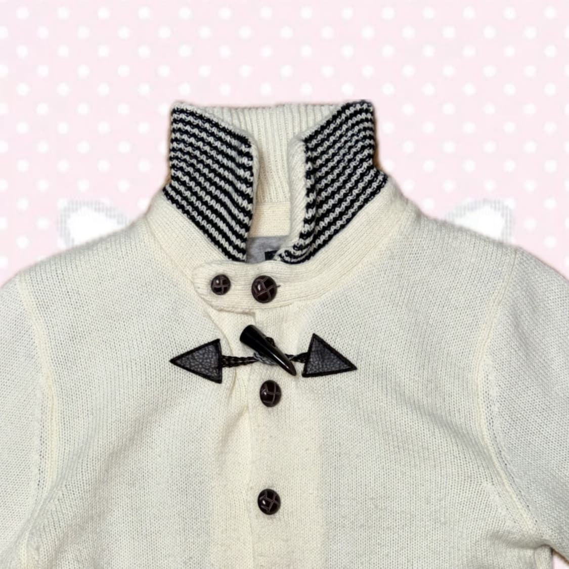 모리걸 떡볶이단추 아이보리색 니트 메론빵단추 가디건 아우터 상품이미지4