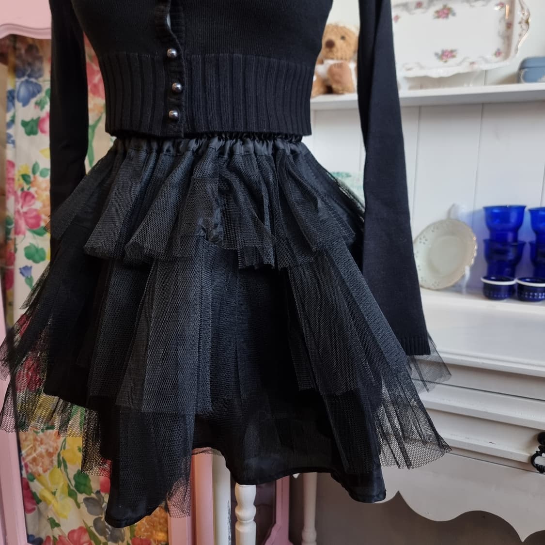 블랙 3단 튈(틸) 프릴 스커트 상품이미지3
