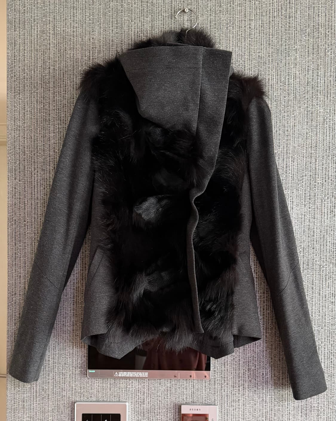 모그 리얼 폭스 퍼 여우털 100% 그레이 울 혼방 피티드 자켓 블레이저 상품이미지3