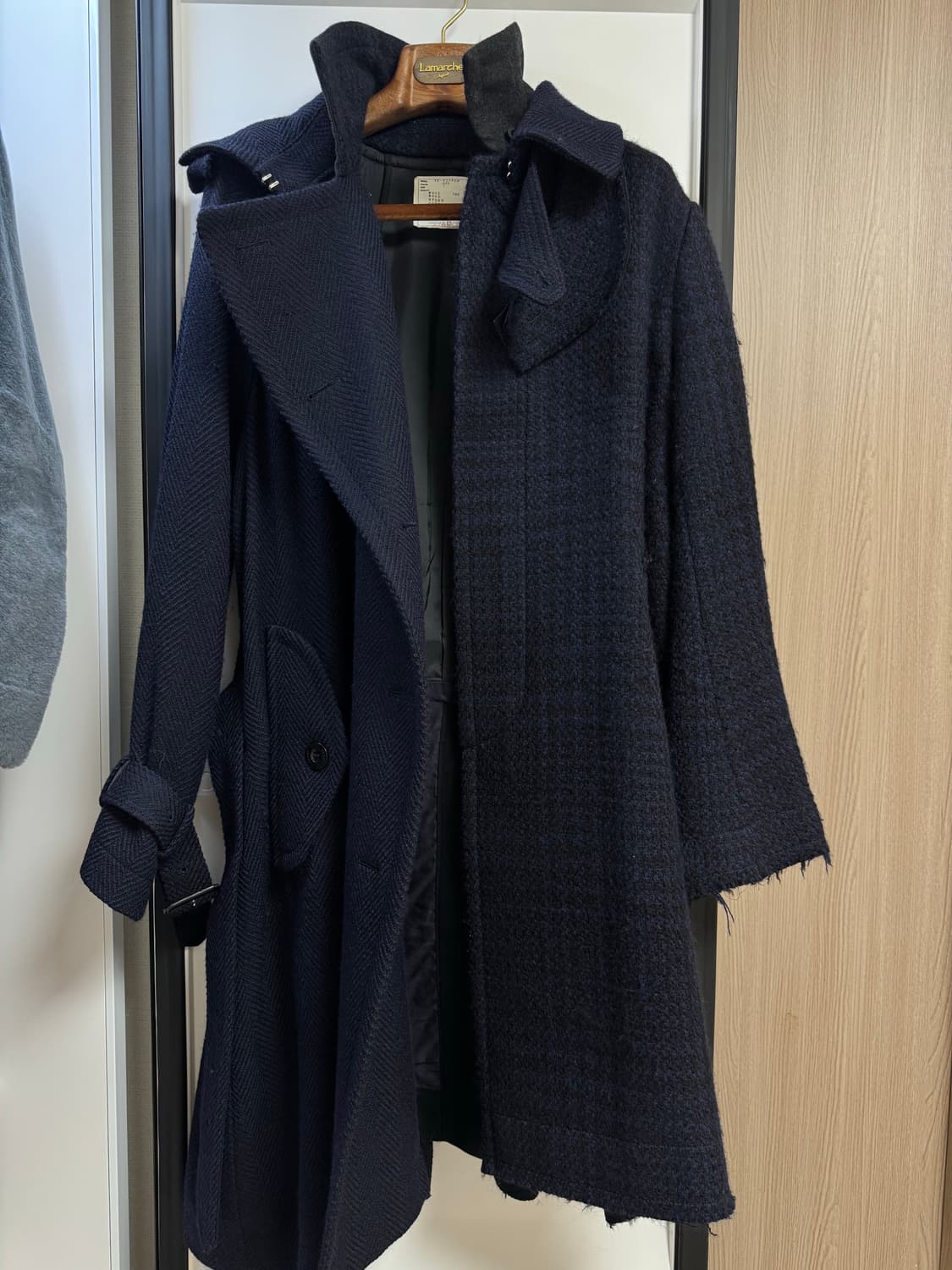 Sacai Mens 19FW 하운스투스 믹스매치 울 트렌치 코트 상품이미지3