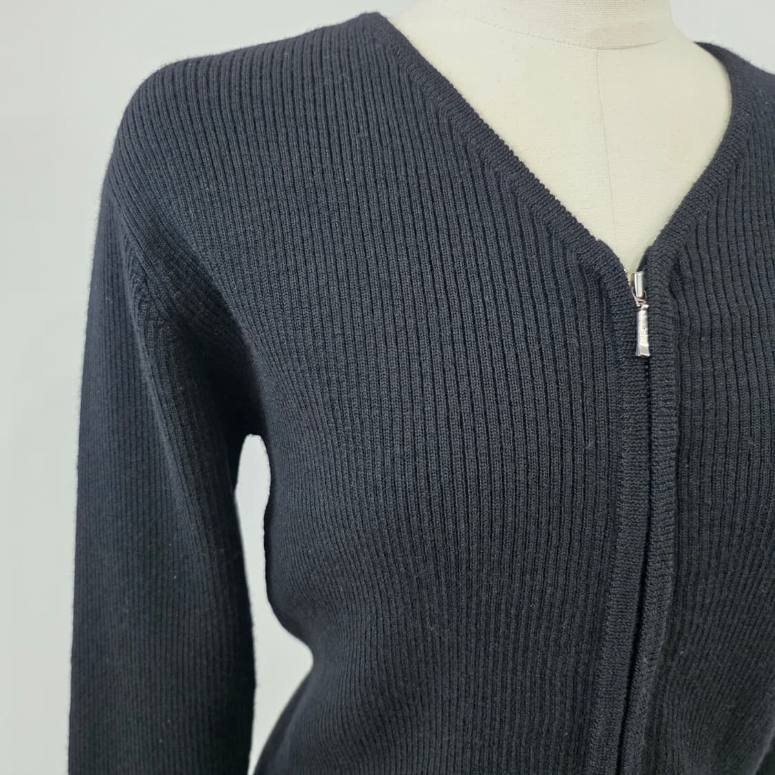 mamian 울100% 블랙 골지 집업 니트 가디건  상품이미지5