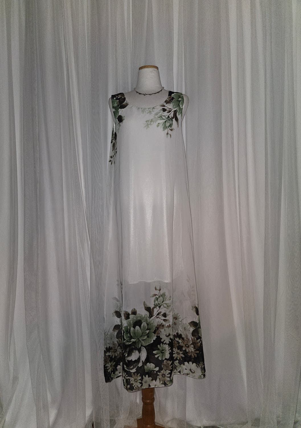 빈티지 페어리 포레스트 그린 쉬폰 시스루 드레스 상품이미지1