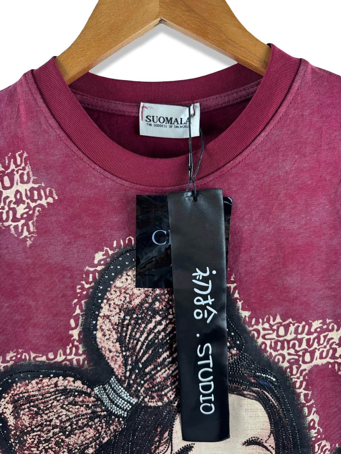 JPN 히피 버건디 Y2K 큐빅 반팔티3040 상품이미지4