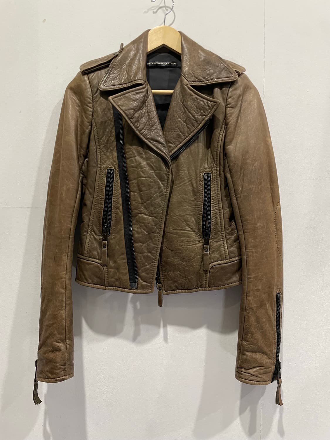 발렌시아가 양가죽 라이더 자켓 브라운 36 상품이미지1