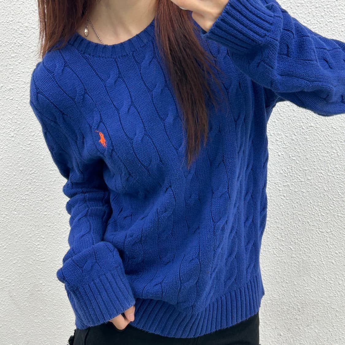 폴로 랄프로렌 오렌지포니 블루 꽈배기 니트 S 상품이미지1