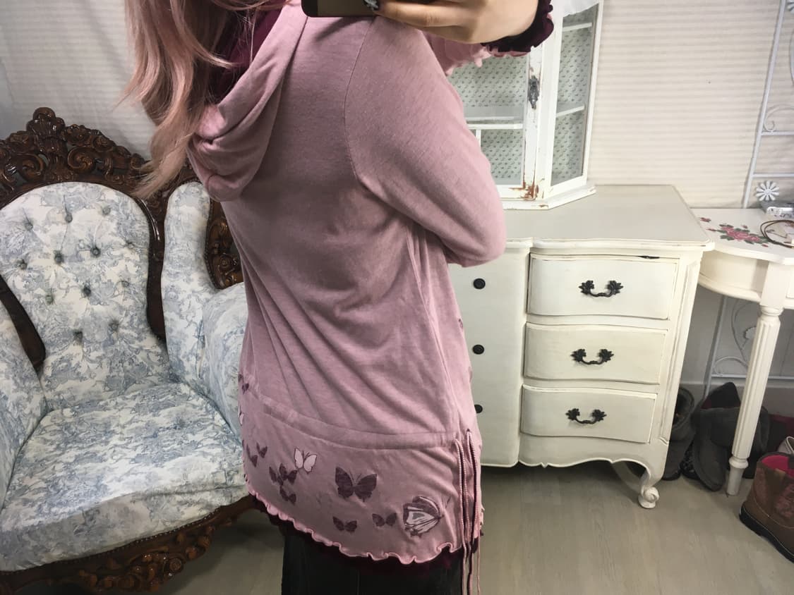 jpn vintage 오리엔탈 나비 셔링 후드티 상품이미지6