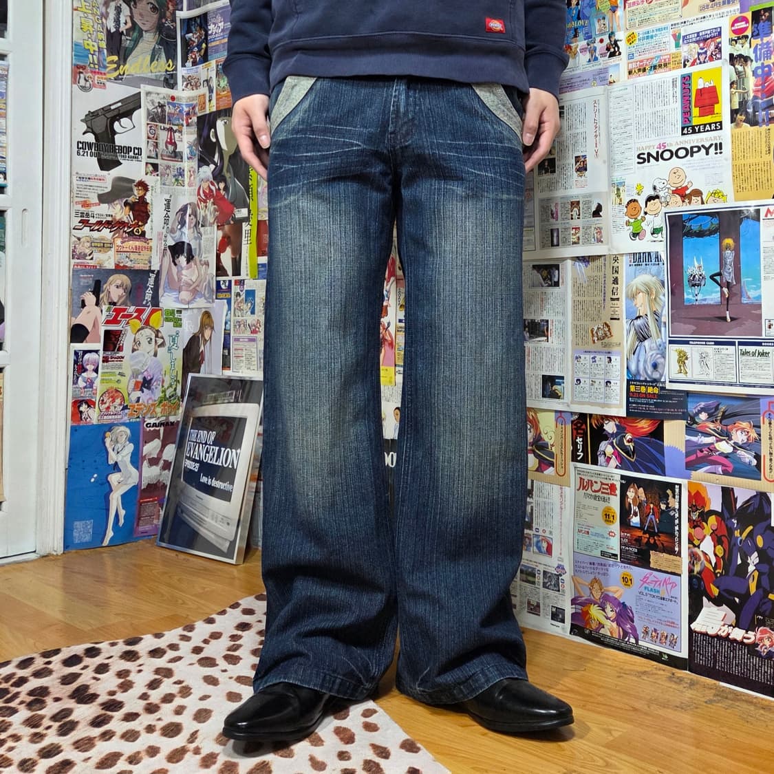 빈티지 벨티드 배색 와이드 데님 팬츠 상품이미지2