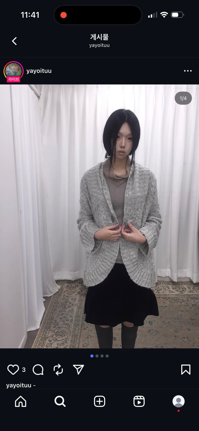 Yayoituu 빈티지 그레이 빅버튼 가디건 상품이미지3