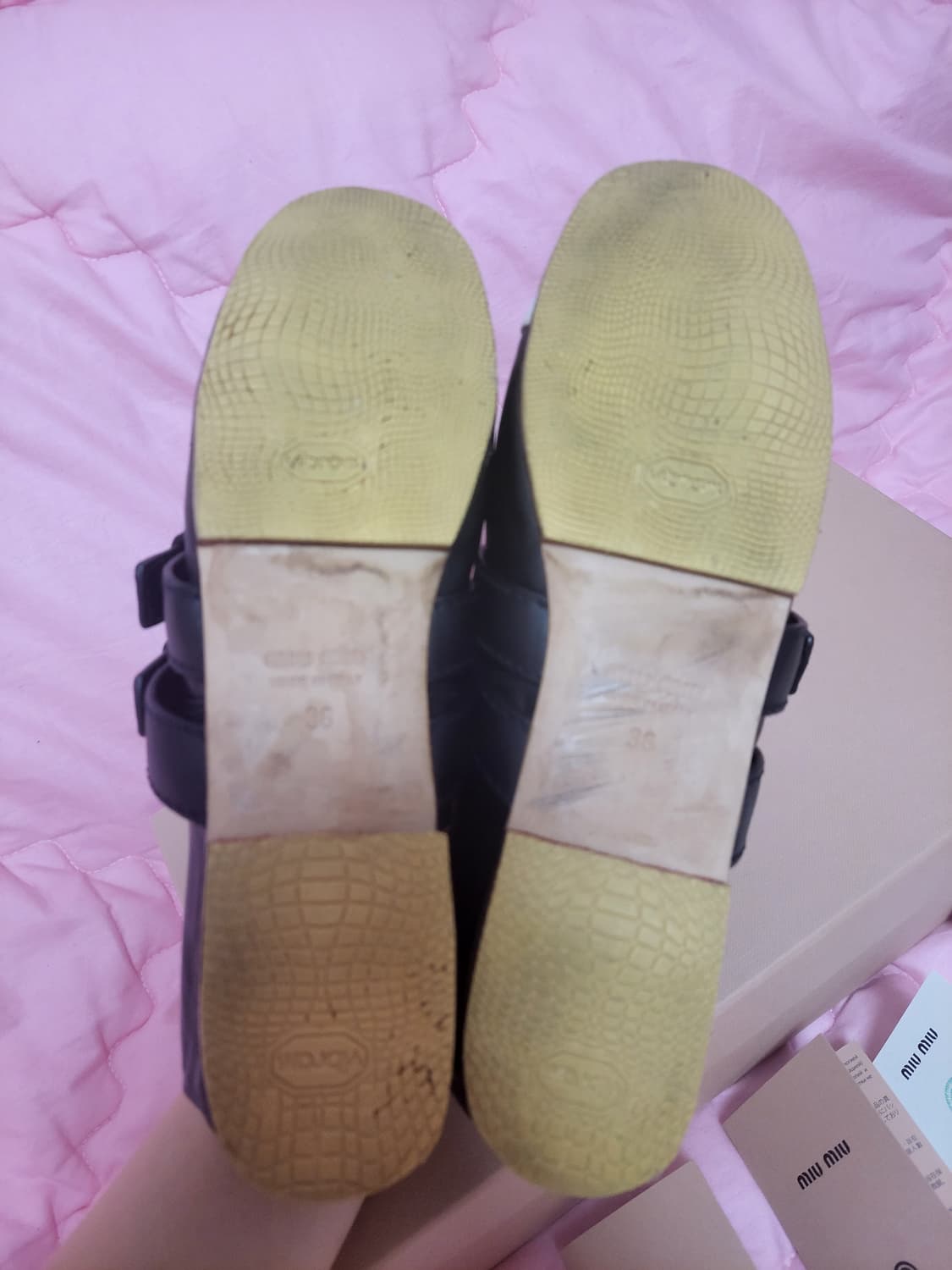 정품)급처3번정도신은!미우미우 가죽더블스트랩리본발레리나플랫슈즈메리제인구두 상품이미지8