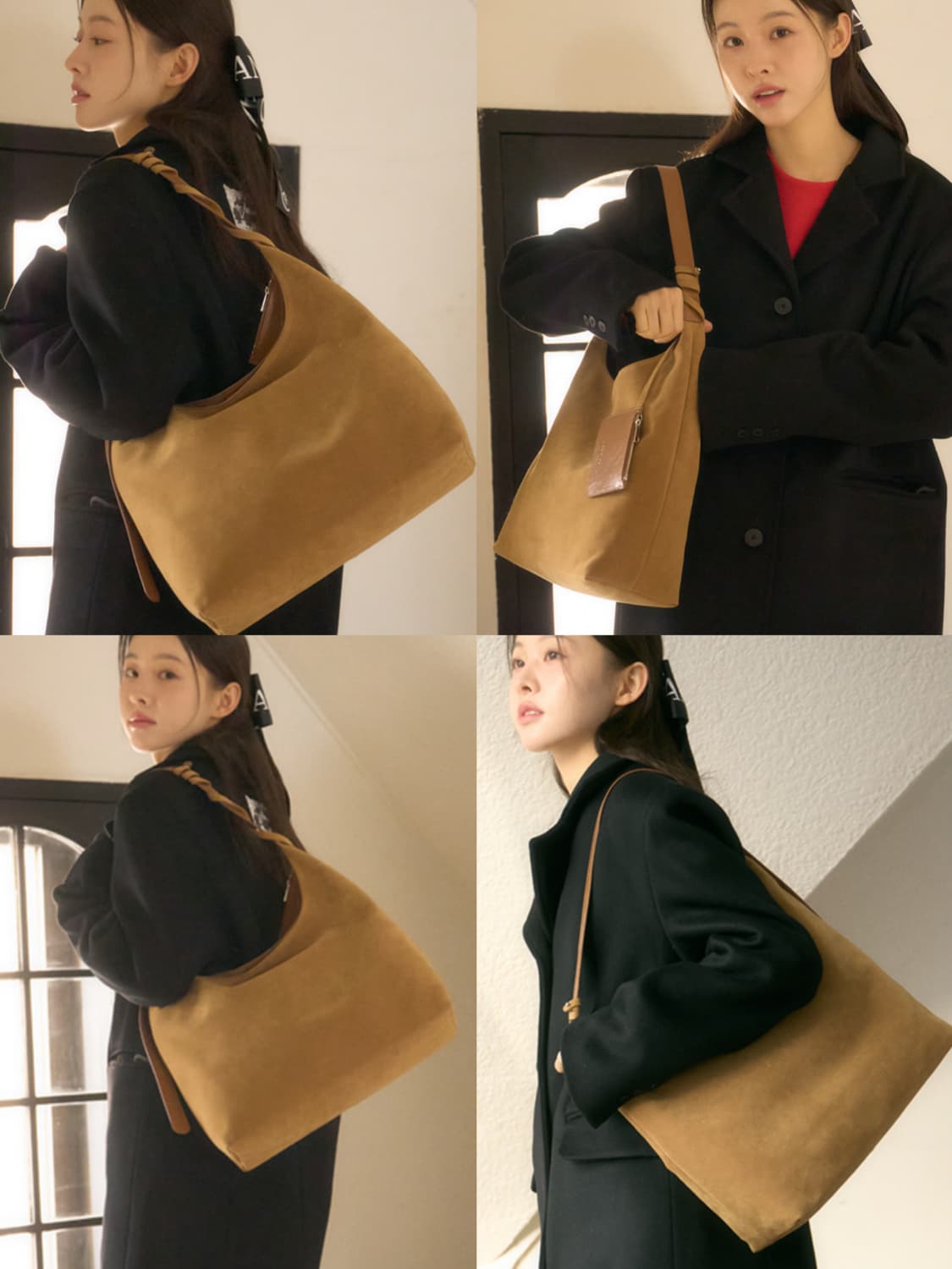 (새상품)아노에틱 스웨이드 호보백&카드월렛 세트 버터베이지 상품이미지1