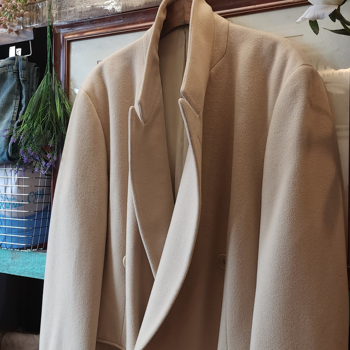 90s 조르지오 아르마니 울코트 피크드 라펠 버진울 더블코트 크림색 52 상품이미지5