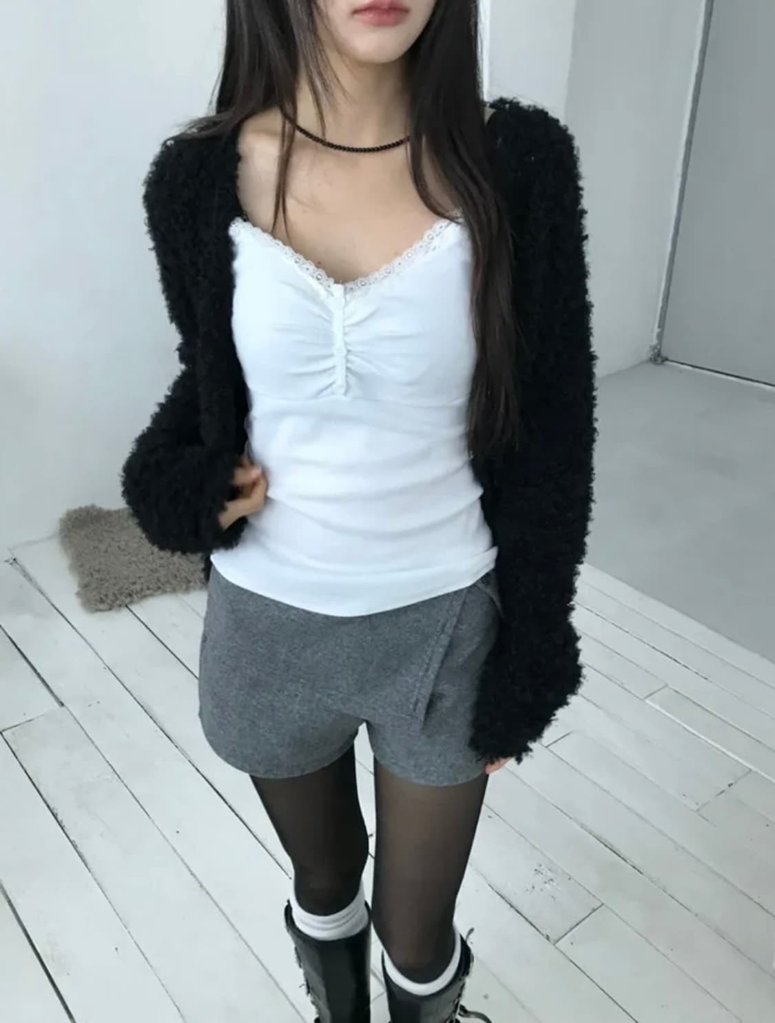 새상품) 셔링 레이어드 나시 셔링 나시 레이스 버튼 나시 상품이미지1