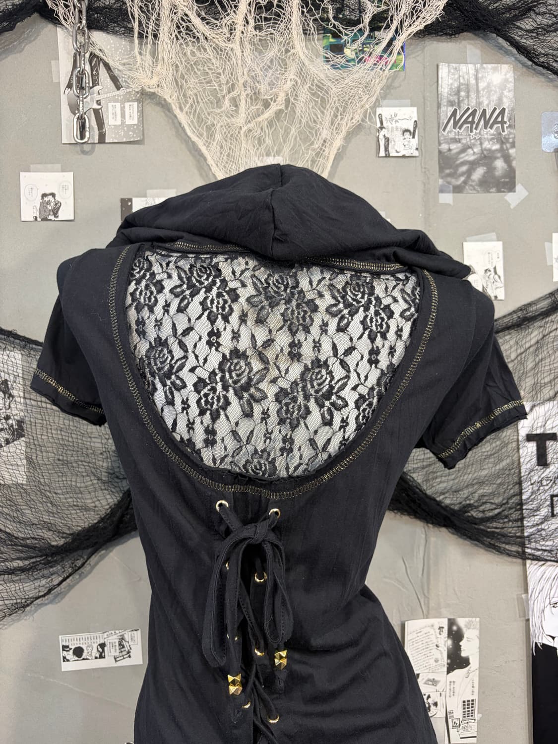 Gothic skull lace tie hood half sleeve 상품이미지9