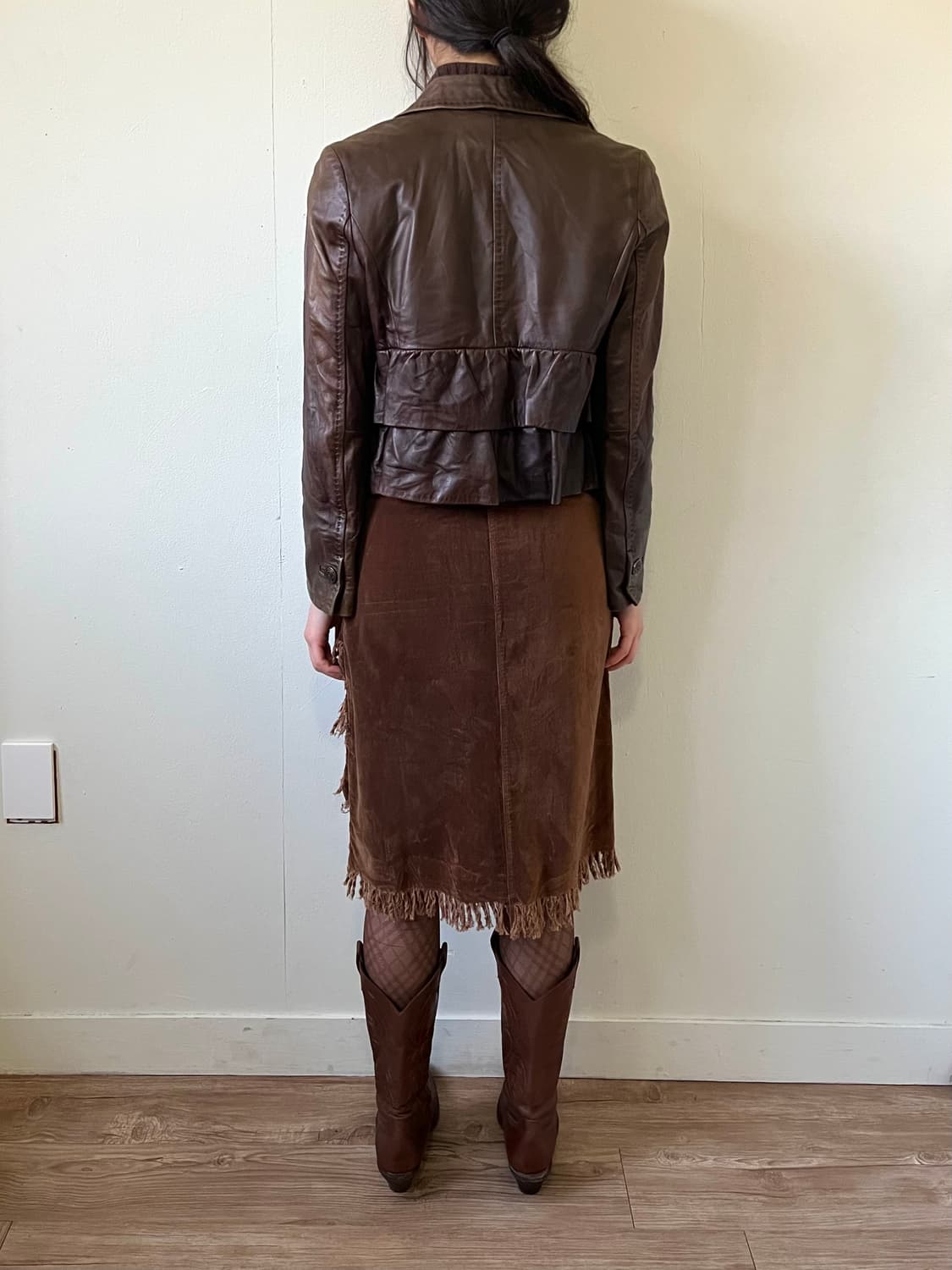 SCAPA 다크브라운 프릴 레더 자켓 상품이미지9