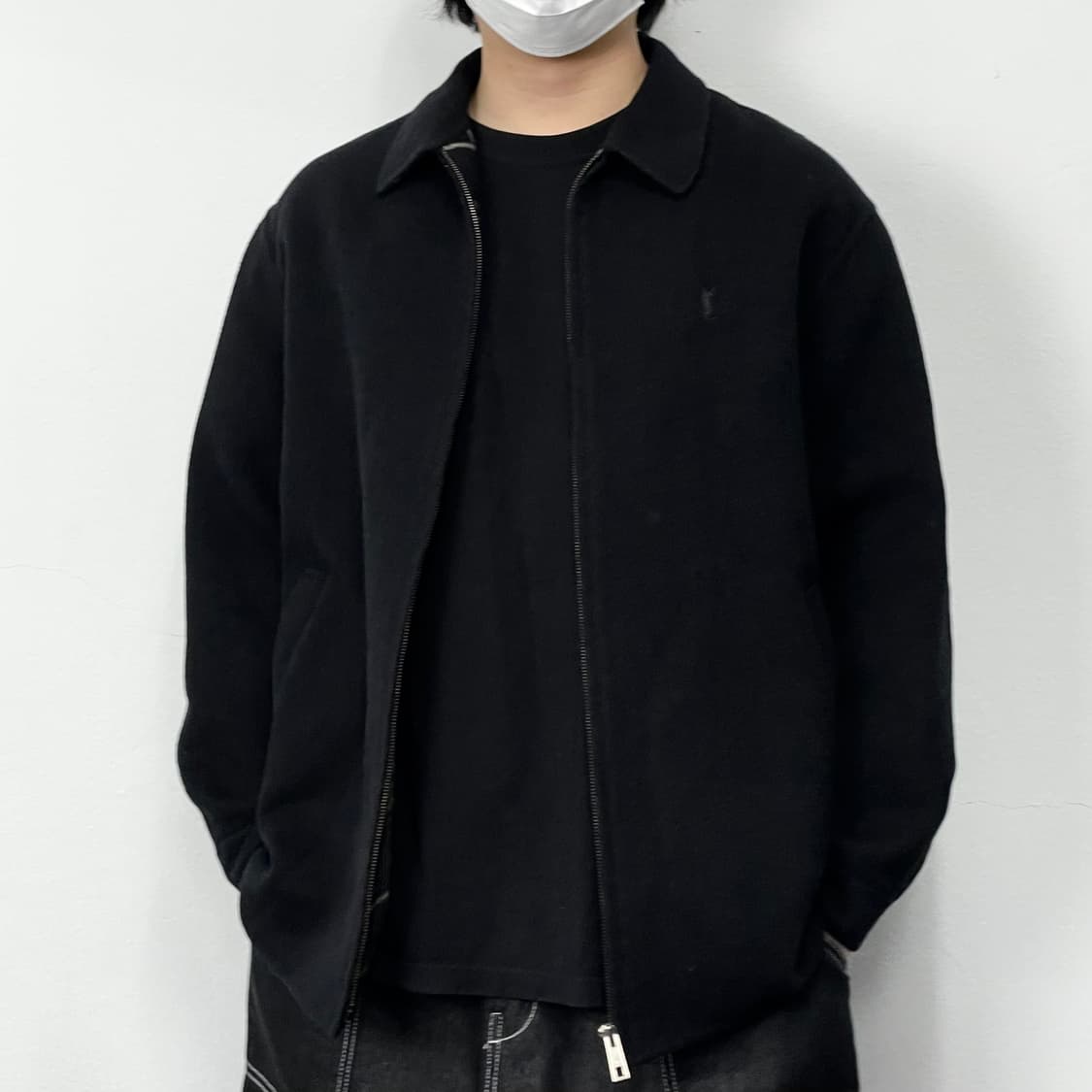 L(XL) 입생로랑 빅로고 블랙 모직 블루종 자켓 상품이미지3