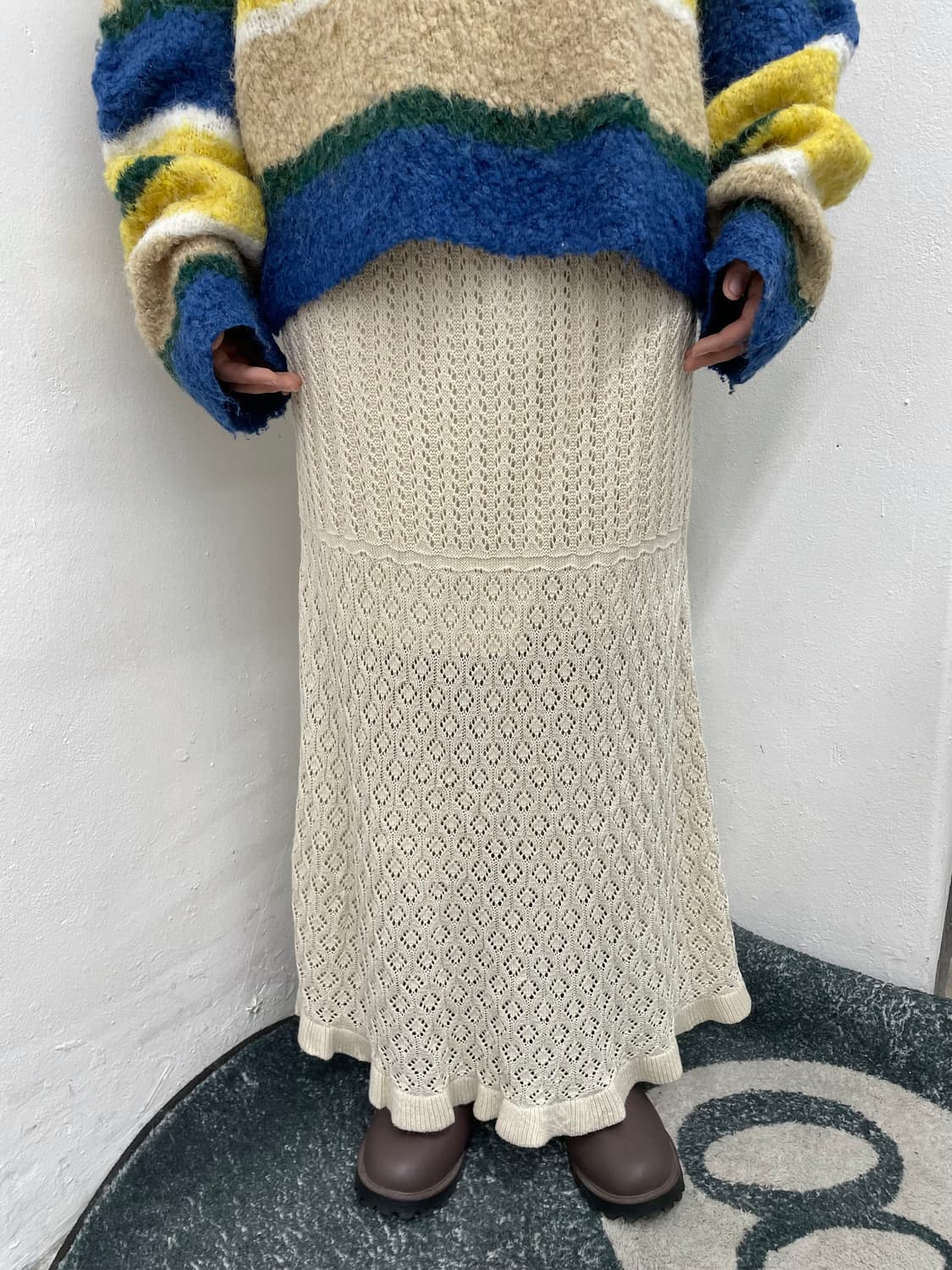 아이보리 니트 짜임 롱 스커트 상품이미지3