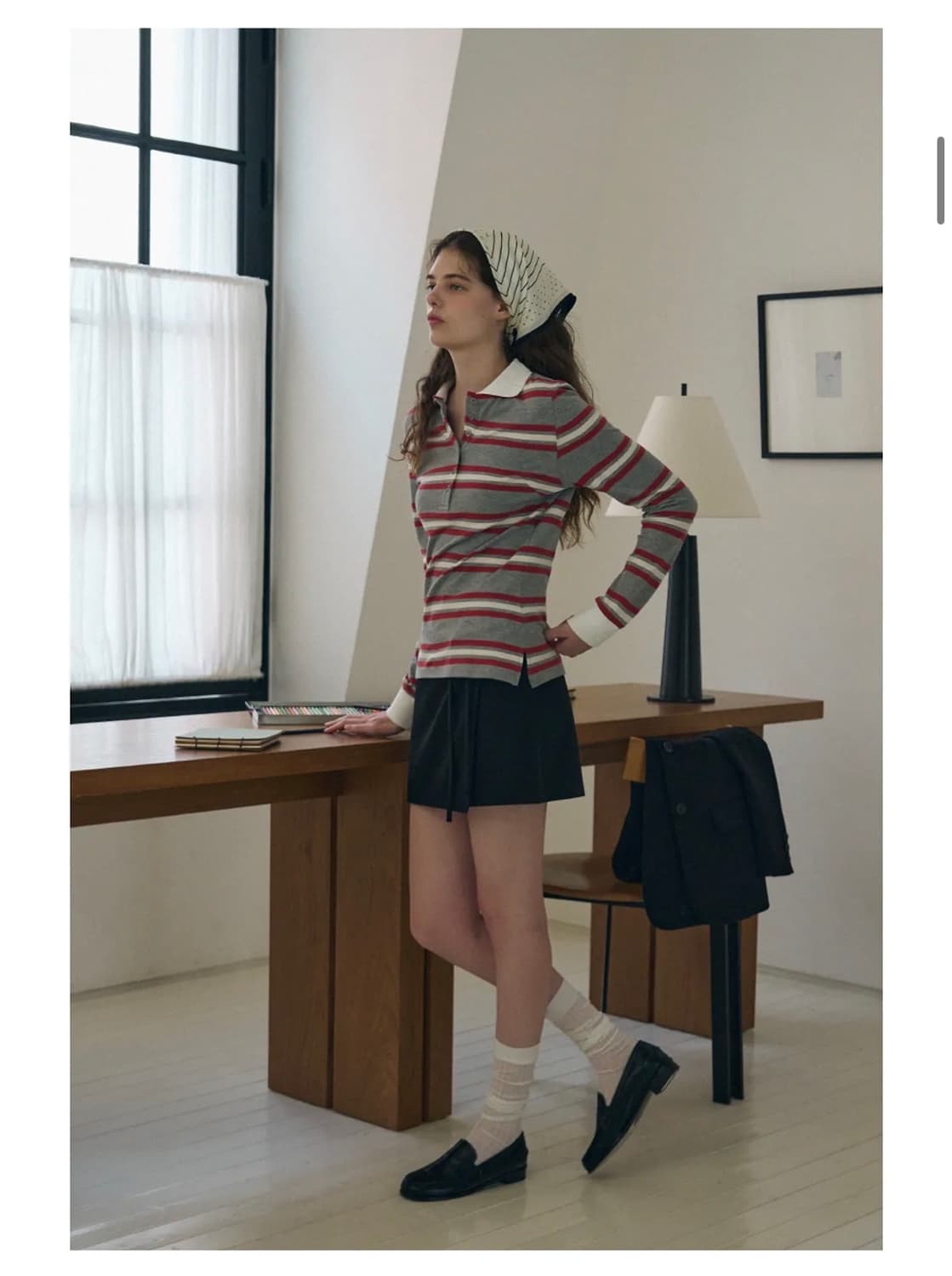 (새상품)(S) 드로우핏 우먼 멀티 스트라이프 슬림 카라 피케 티셔츠 [ 상품이미지6