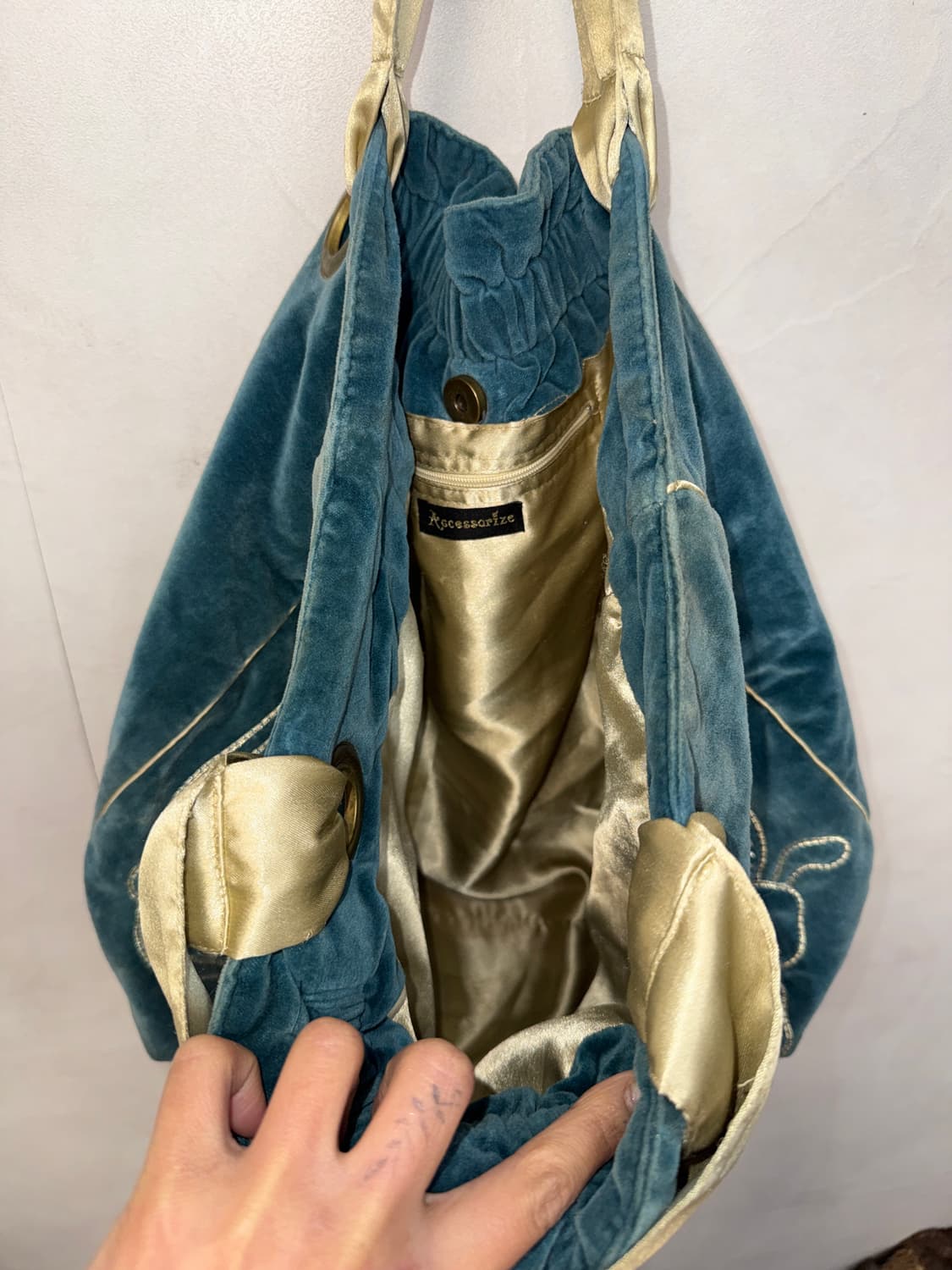 Blue green velvet oriental embroid 숄더백 상품이미지5