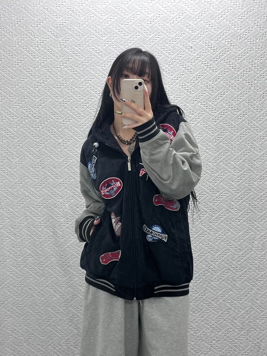 리크웨어 베스킷볼 키치 자수 패치워크 바시티자켓 L C08740 상품이미지2