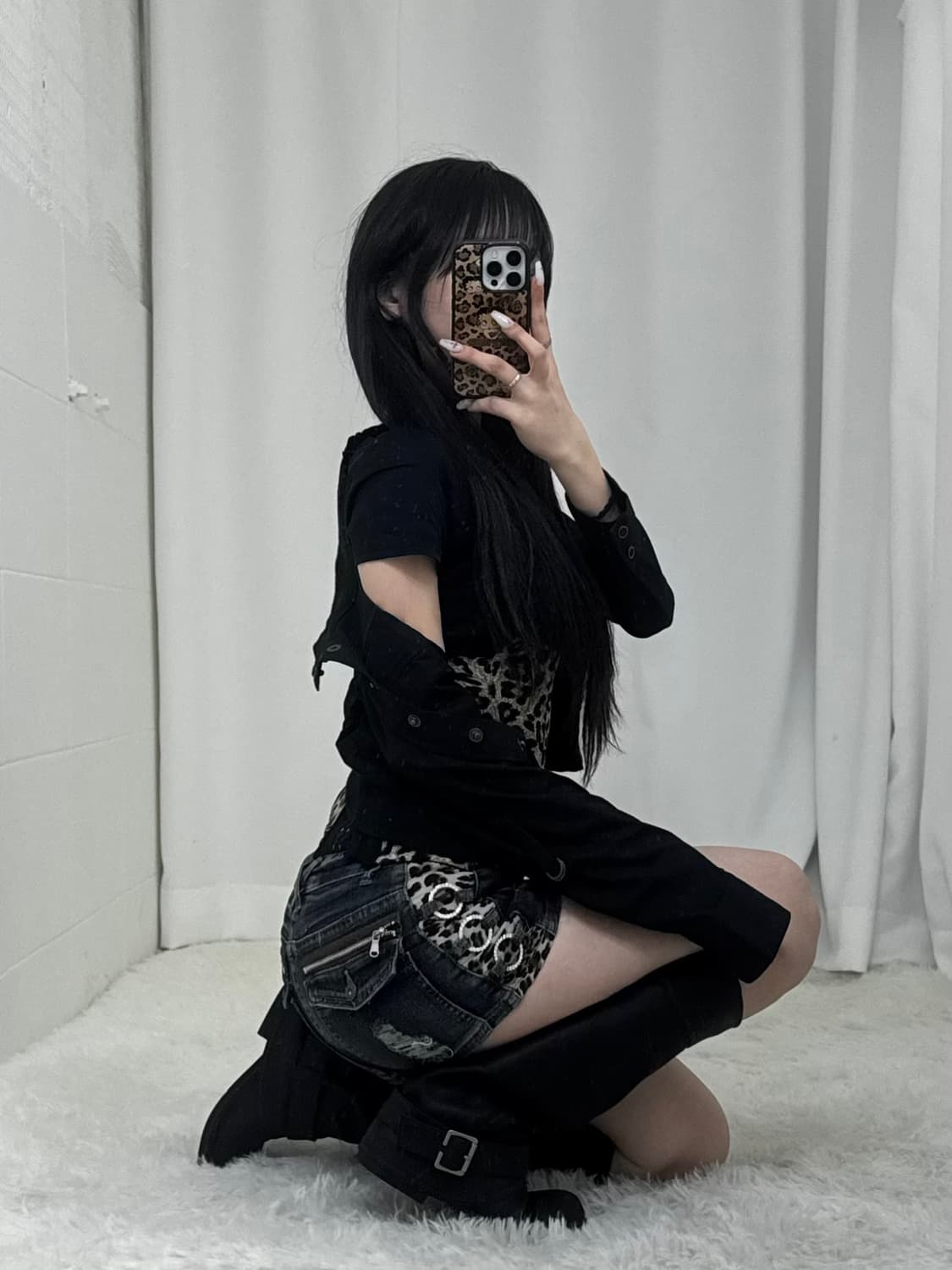 무채색 갸루 레오파드 오링 코르셋 코디세트  상품이미지3