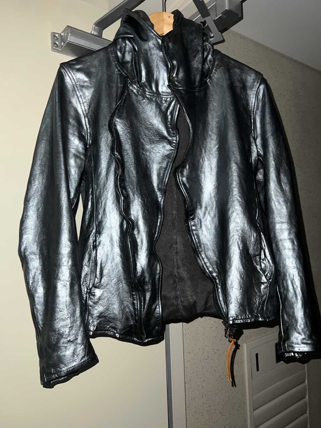 백래쉬 홀스하이드 하이넥 후디드 바이커 자켓 실버 상품이미지2