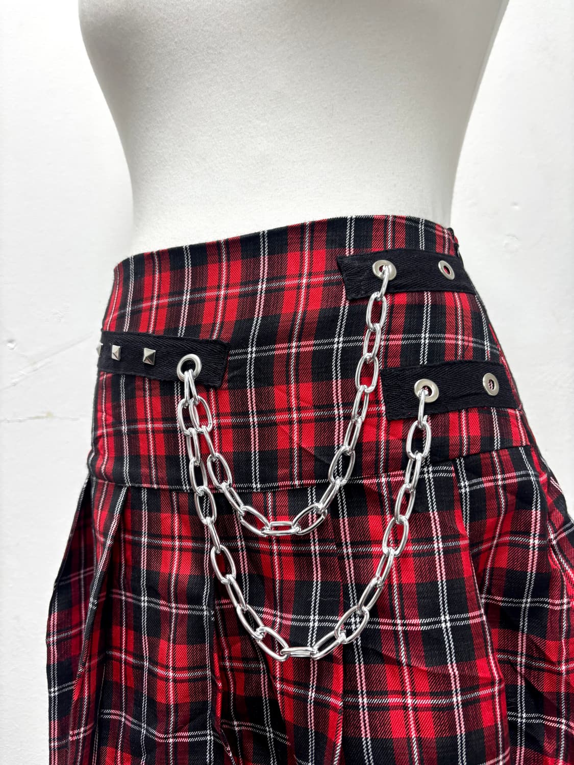 [PUNK]Red Check Chain Skirts 상품이미지2