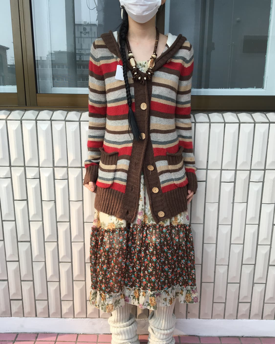 Stripe pattern hood knit cardigan 상품이미지1