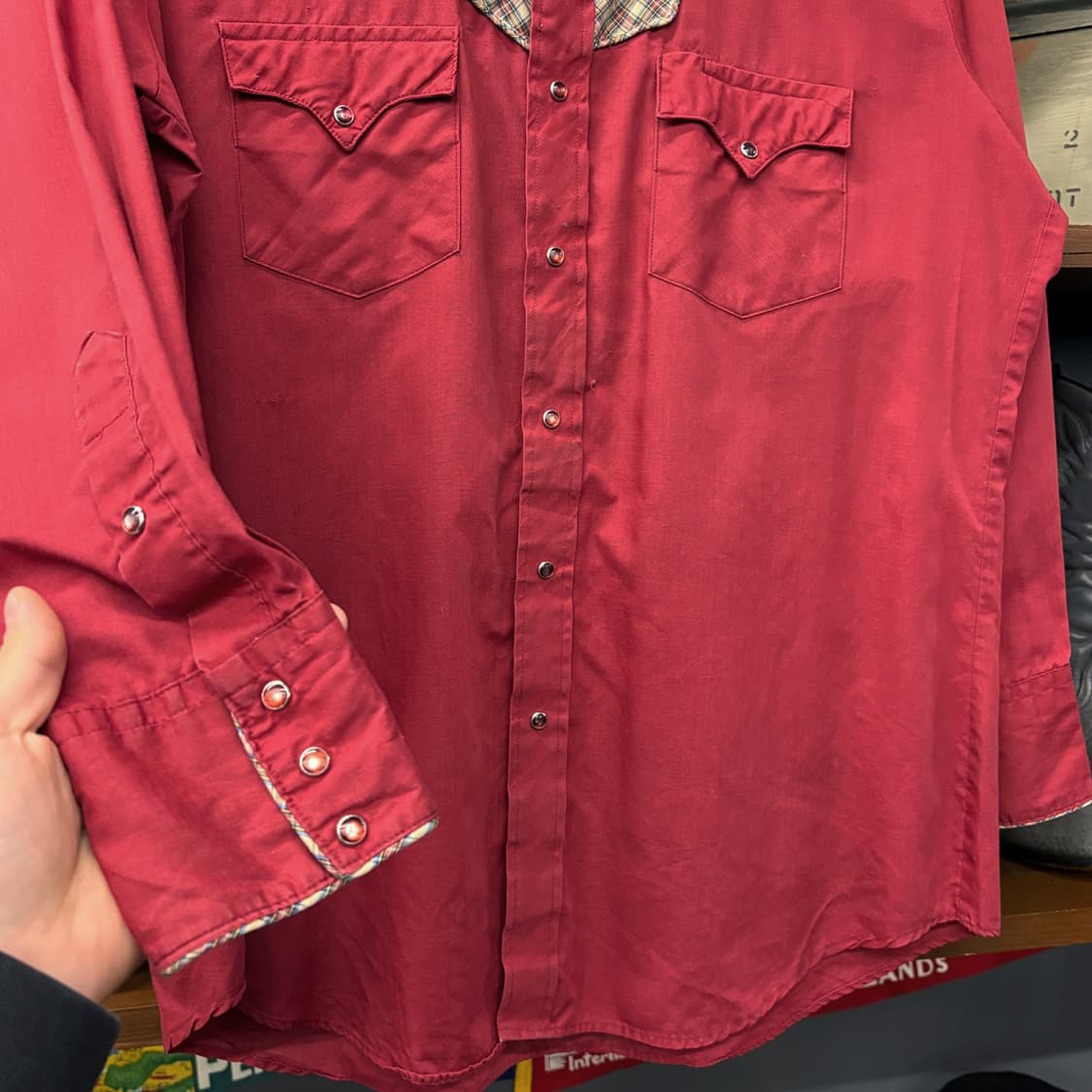 80s KARMAN 타탄체크 클라우드 요크 레드펄스냅 웨스턴셔츠 N601 상품이미지4