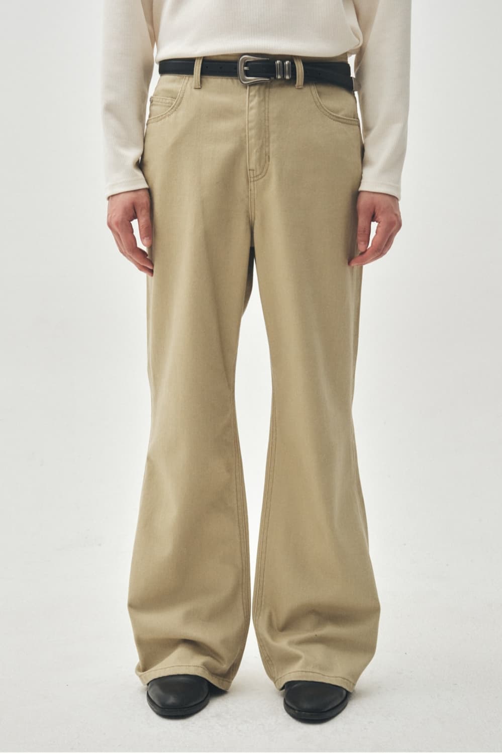 미나브 코튼 와이드 플레어팬츠 베이지 상품이미지2