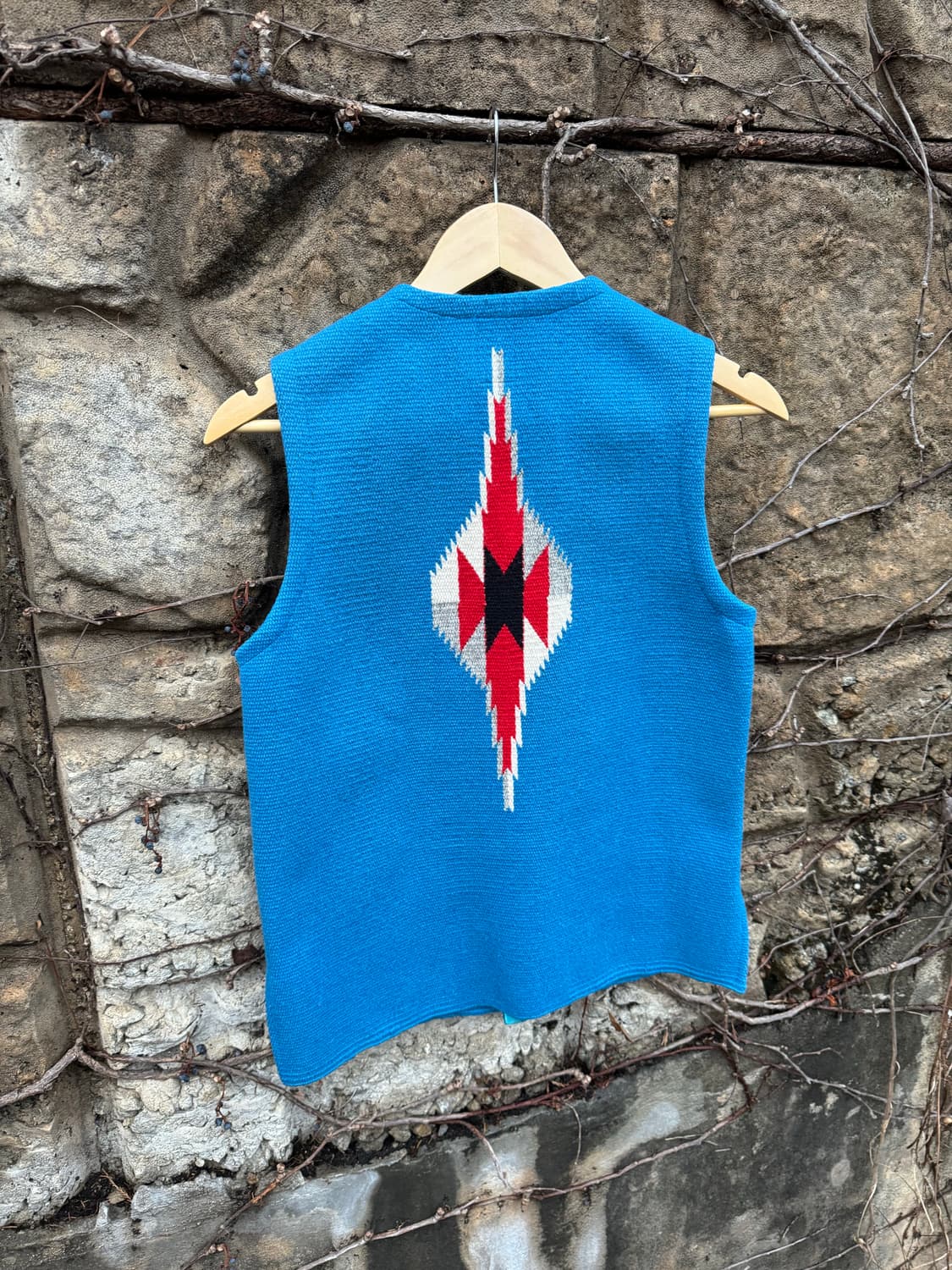 오르테가 핸드 우븐 울 네이티브 무늬 웨스턴 치마요 베스트 조끼 블루 상품이미지5