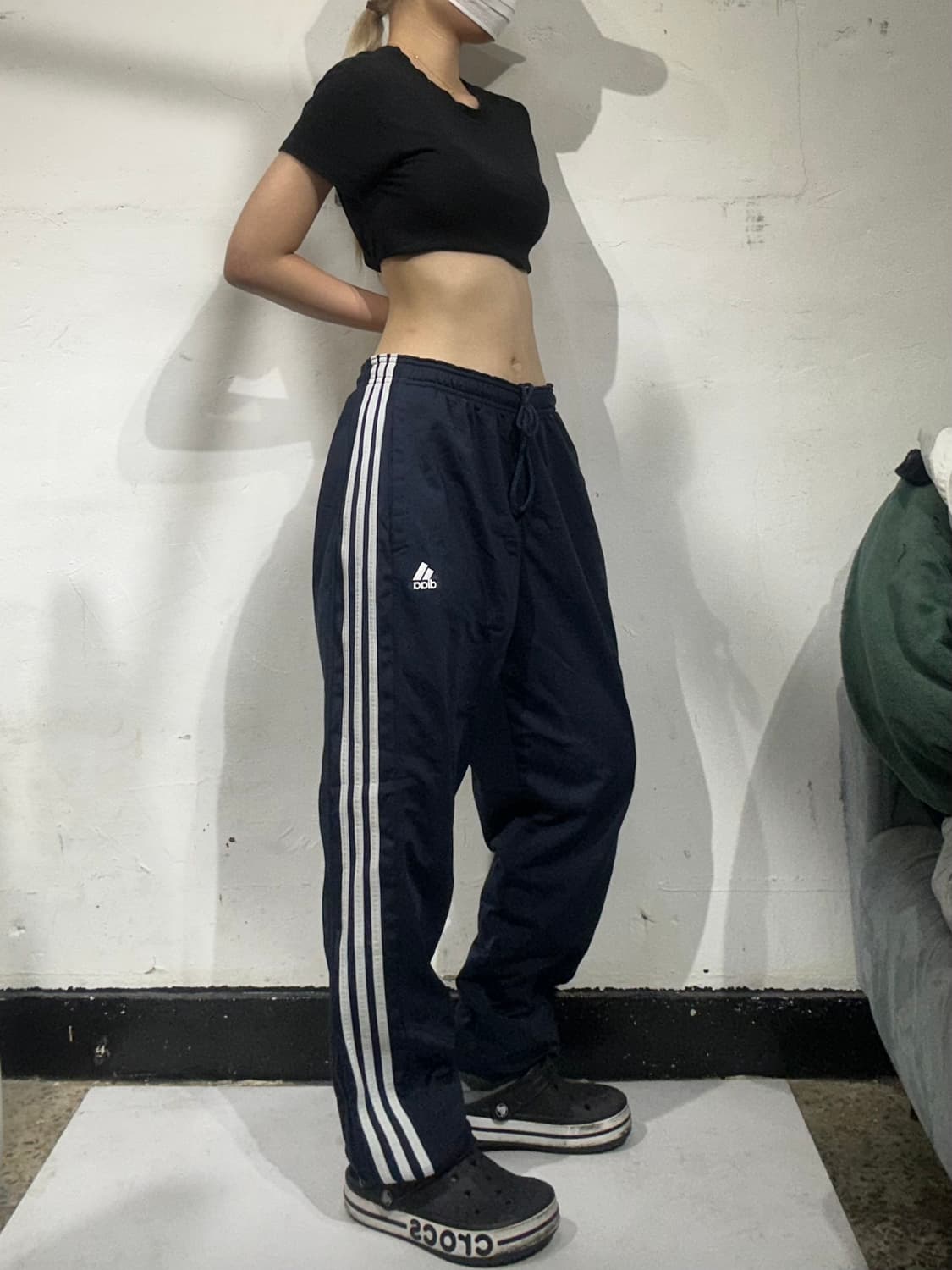 아디다스 네이비 화이트 삼선 와이드 팬츠 L 상품이미지1