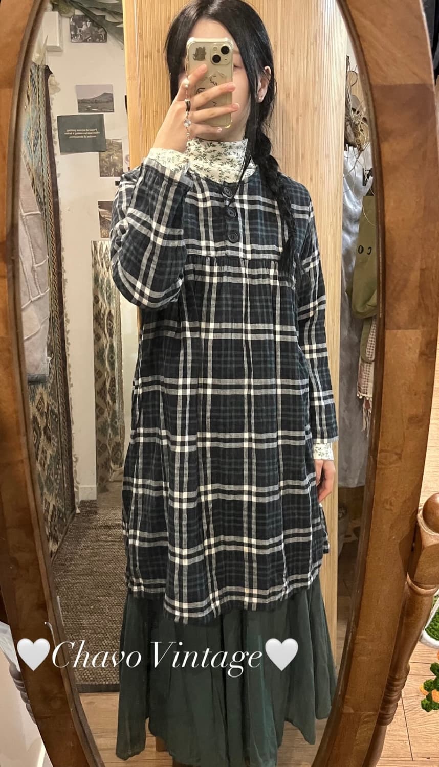 그린 체크 원피스 모리 코디세트 상품이미지3