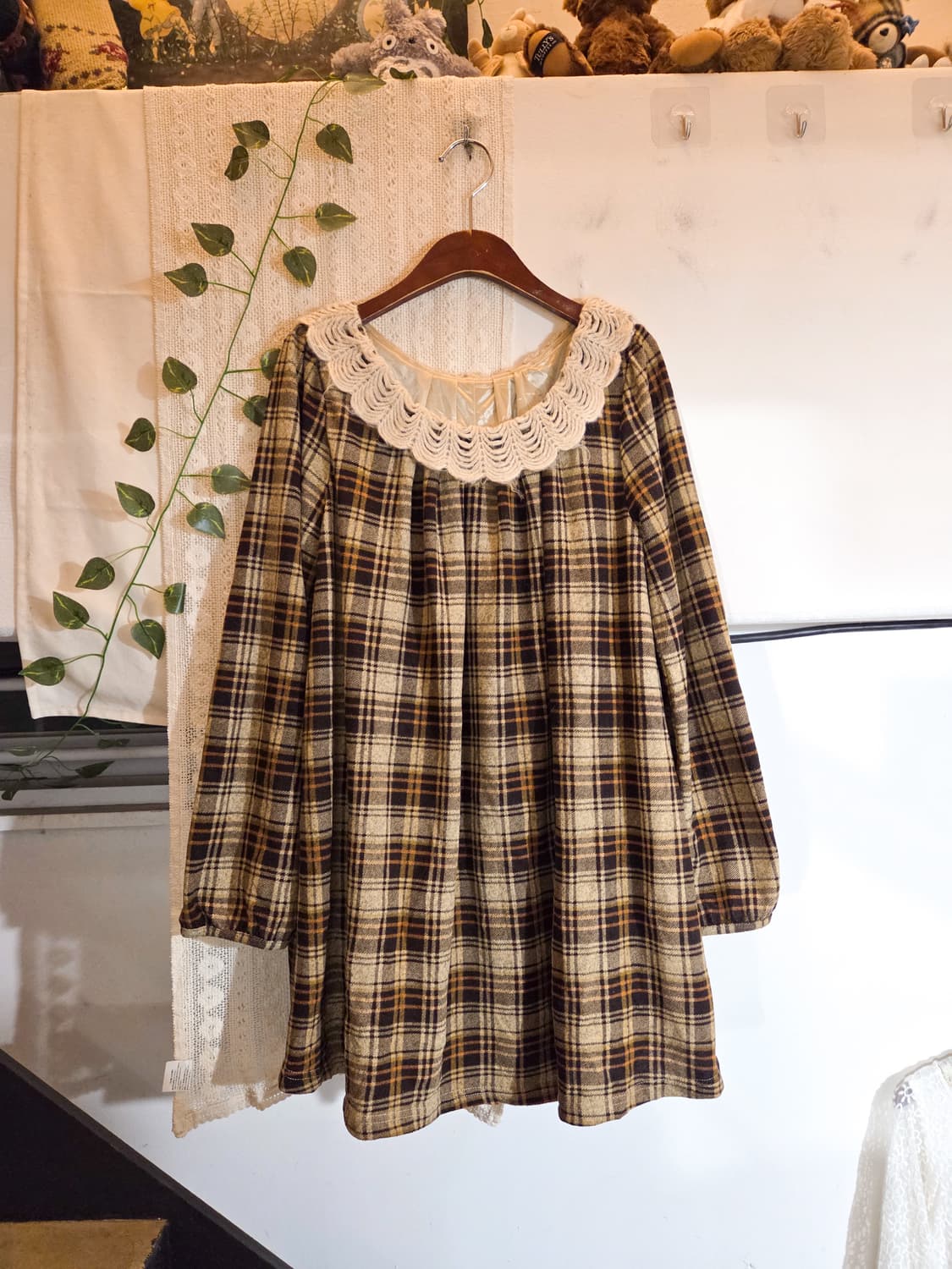 뜨개 카라 체크 원피스 상품이미지1