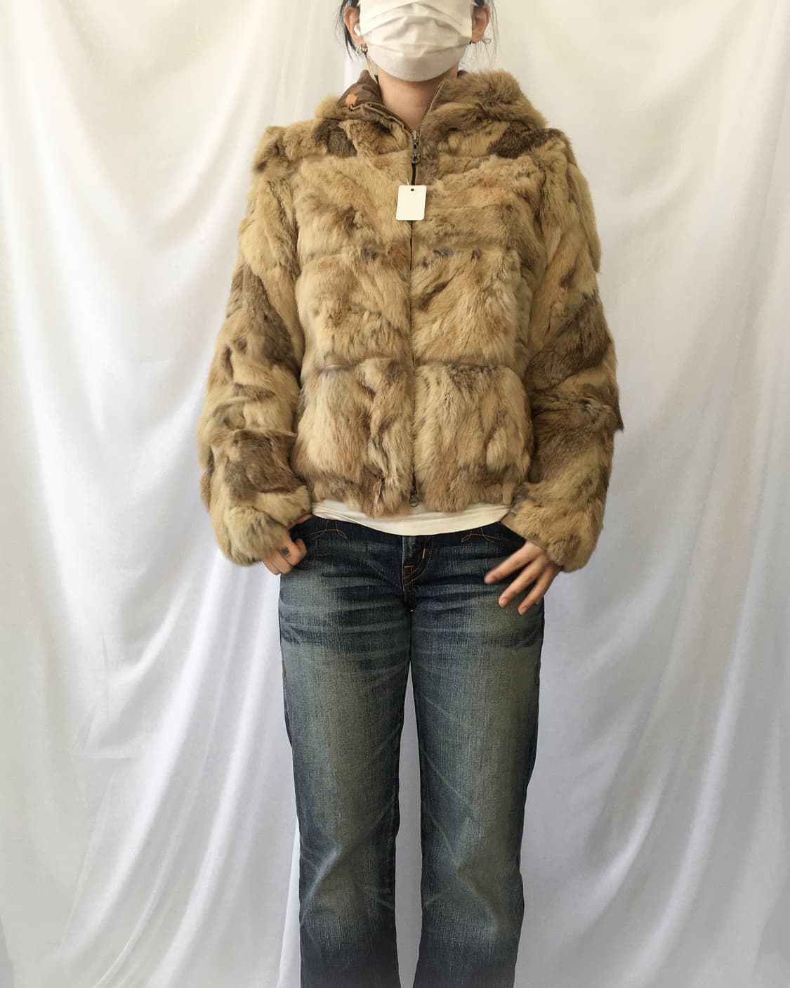 Rabbit fur hood zip up jacket 상품이미지9